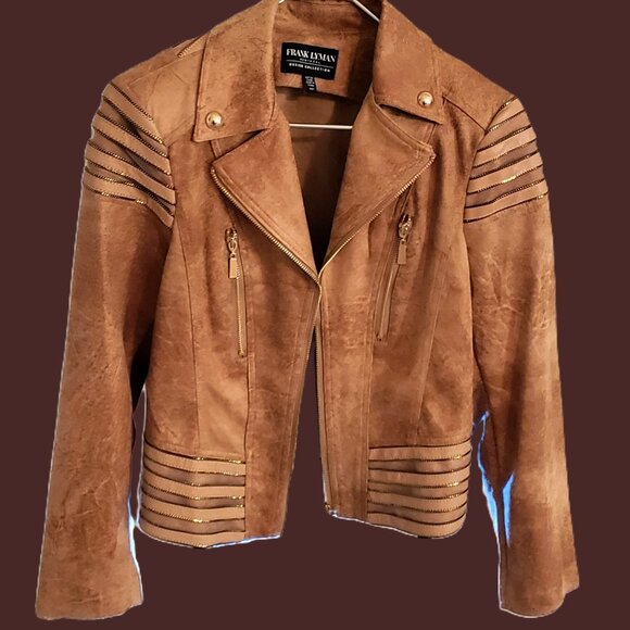 Frank Lyman Montreal | New Never Worn Chestnut Moto Jacket w/ Gold Embellishment - Picture 14 of 16